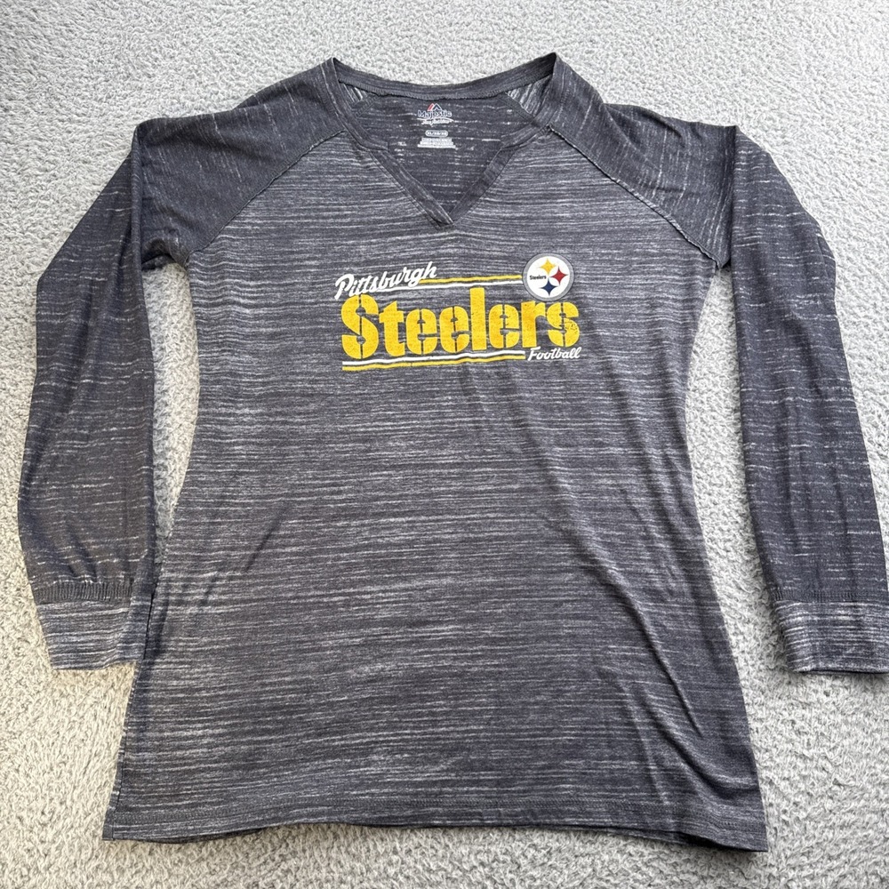 Pittsburgh Steelers Majestic T Shirt Womens XL Long Sleeve V-Neck